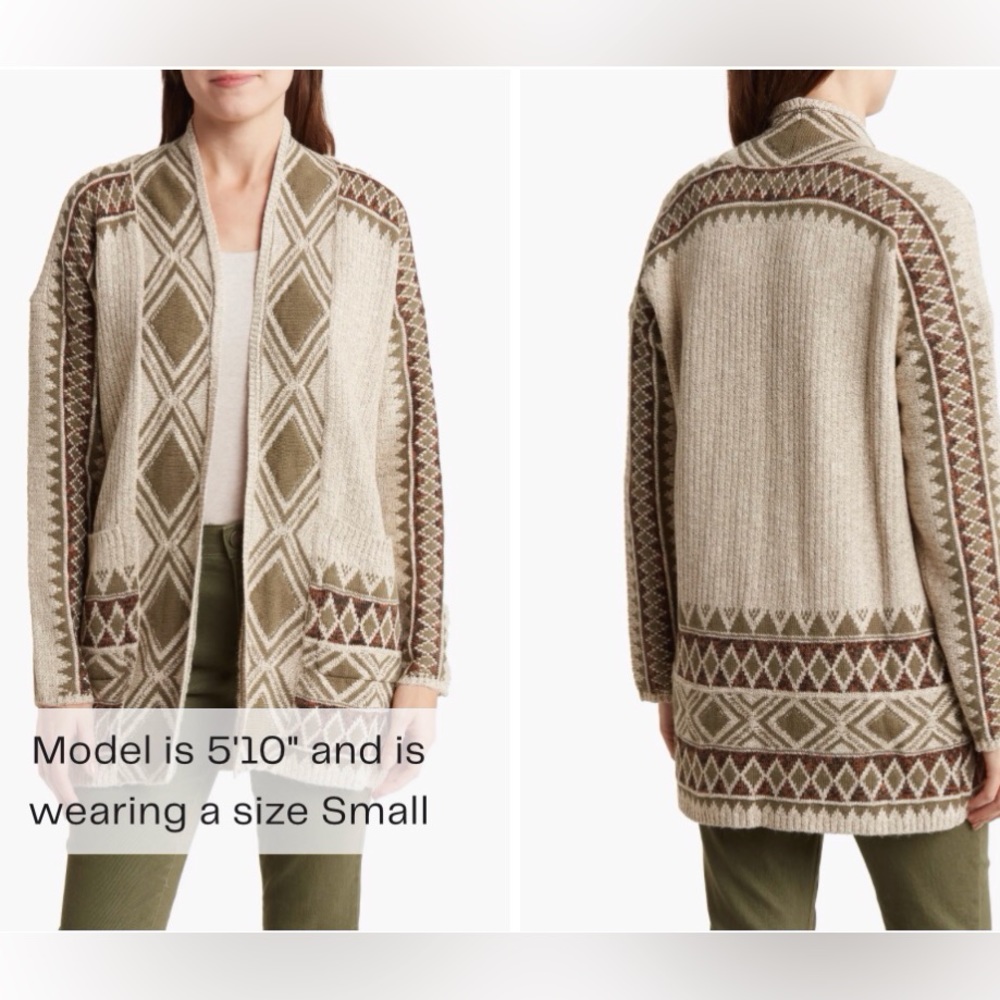 Lucky Brand Aztec Print Open Face Cardigan/Jacket Size S